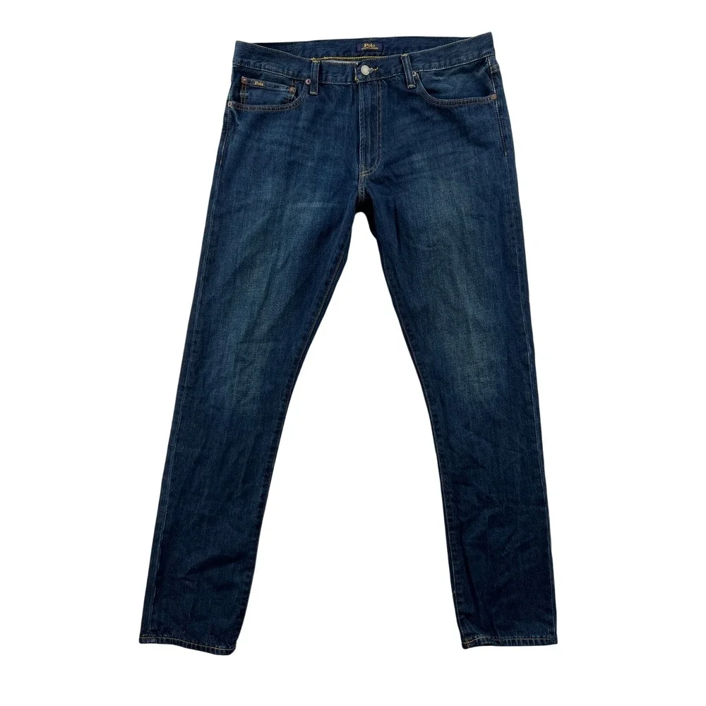 Polo Ralph Lauren Varick Slim Straight Mens 36x34 Blue Denim Jeans Classic Prep